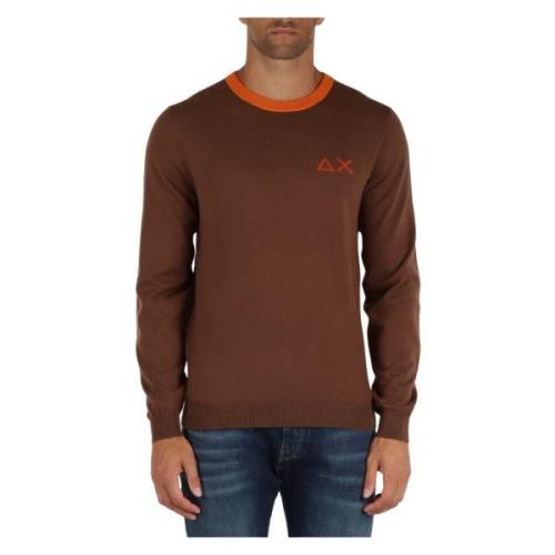 Merino Wool Cotton Sweater Contrast Inzetstukken Sun68 , Brown , Heren