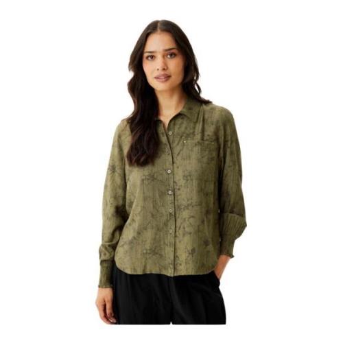 Abstract Print Shirt Blouse Army IN Front , Green , Dames