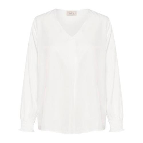 Pofmouw V-hals Blouse Sneeuwwit Cream , White , Dames