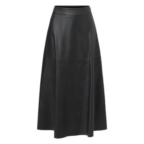 Midi Leren Effect Rok Pinko , Black , Dames