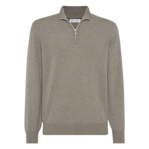 Luxe Cashmere Half-Zip Gebreide Trui Brunello Cucinelli , Green , Here...