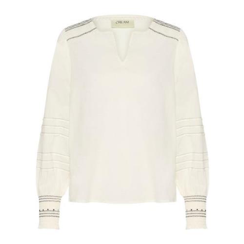 Eggnog Crpaulo Blouse met Geborduurde Details Cream , Beige , Dames