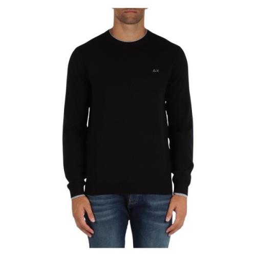 Merino Wol Katoen Trui Contrast Inzetstukken Sun68 , Black , Heren