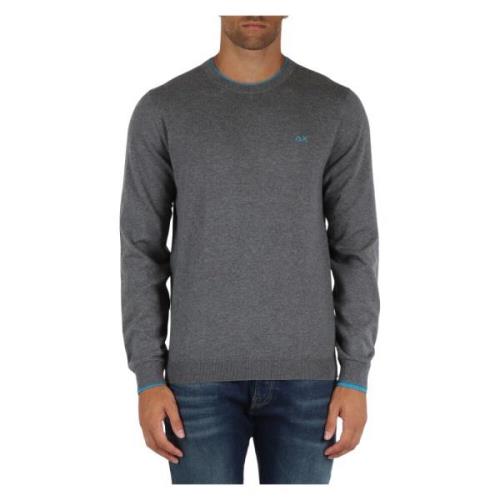 Merino Wol Katoen Trui Contrast Inzetstukken Sun68 , Gray , Heren