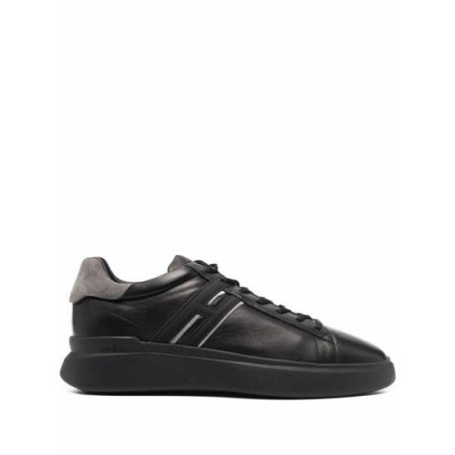 Zwarte Kalf Sneaker met Grijze Hiel Hogan , Black , Heren