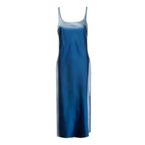 Satin Maxi Jurk met Rechte Halslijn Samsøe Samsøe , Blue , Dames