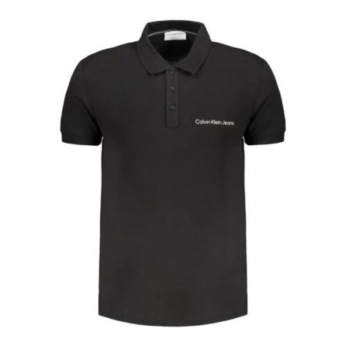 Zwarte Polo met Korte Mouwen en Logo Calvin Klein , Black , Heren