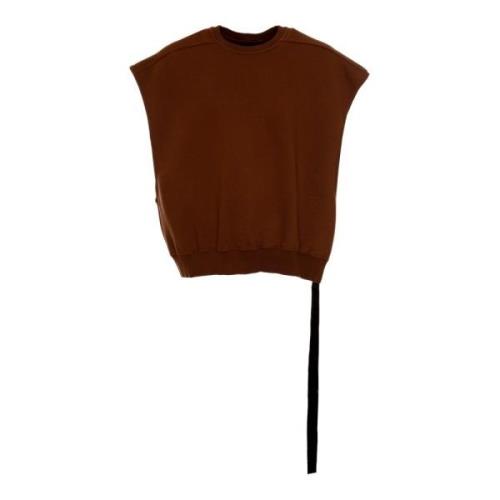 Mouwloze Fleece-gevoerde Sweatshirt met Tape Detail Rick Owens , Brown...