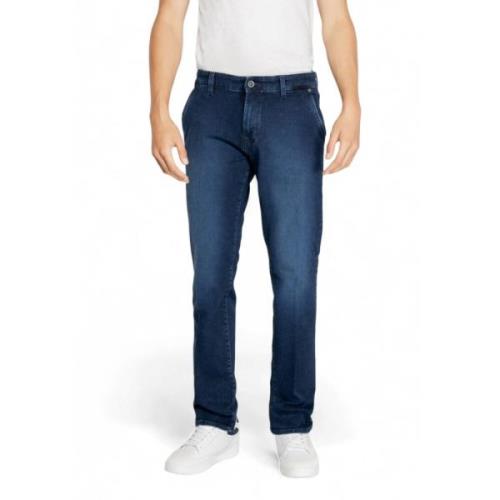 Blauwe Effen Heren Jeans Rits Knoop GAS , Blue , Heren