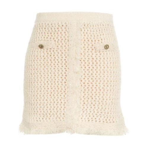 Glitter Gebreide Mini Rok met Raffelzoom Twinset , White , Dames