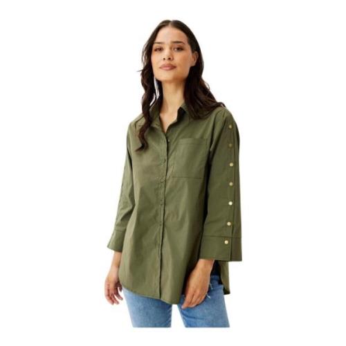 Korte Mouw Army Shirt IN Front , Green , Dames