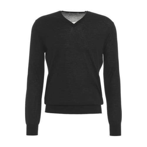 Merino V-Neck Pullover Kangra , Black , Heren