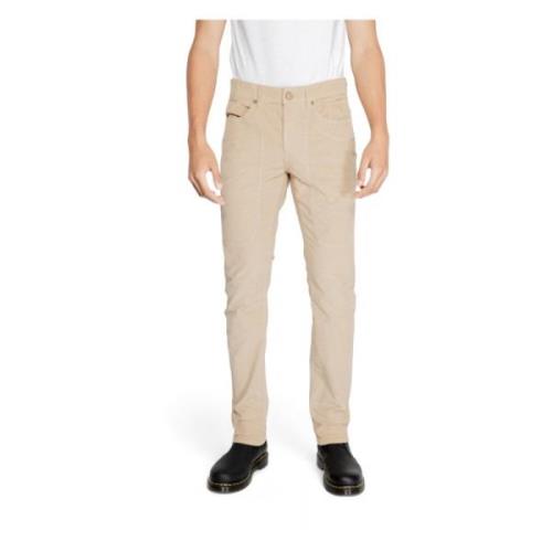 Beige Zip-Up Cotton Trousers Jeckerson , Beige , Heren