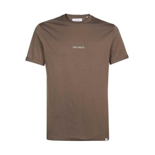 Katoenen Crew-Neck T-shirt Geribbelde Stijl Les Deux , Brown , Heren