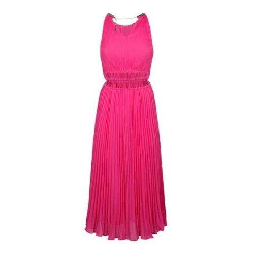 Fuchsia Pliss Midi Jurk Michael Kors , Pink , Dames