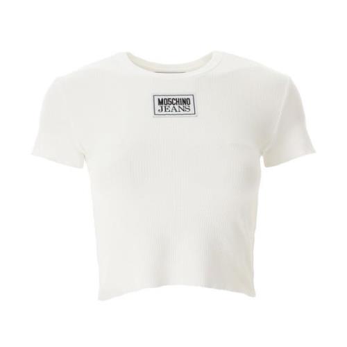 Logo Patch Cropped T-Shirt Moschino , White , Dames