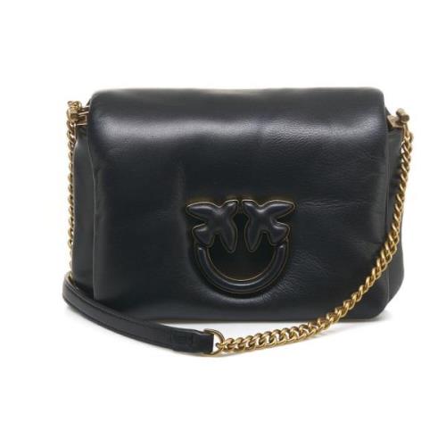 Nappa Leren Love Bag met Ketting Pinko , Black , Dames