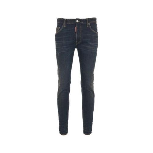 Italiaanse Destroyed Jeans met Logo Details Dsquared2 , Blue , Heren