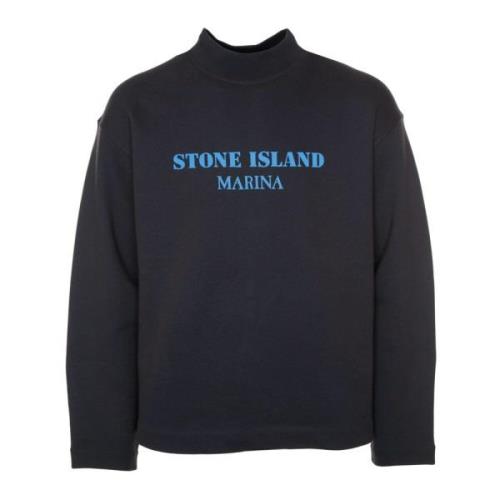 Logo Print Sweatshirt met Ronde Hals Stone Island , Blue , Heren