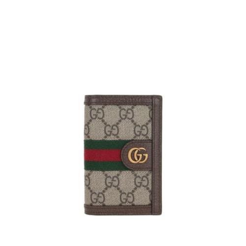 Canvas Portemonnee met Leren Afwerking Gucci , Brown , Heren