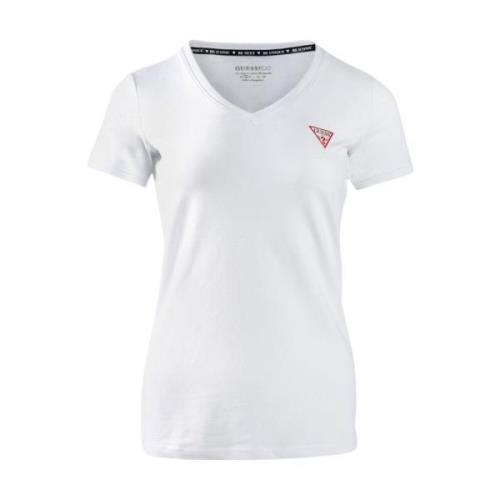 Katoenen V-hals T-shirt - Slim Fit Guess , White , Dames