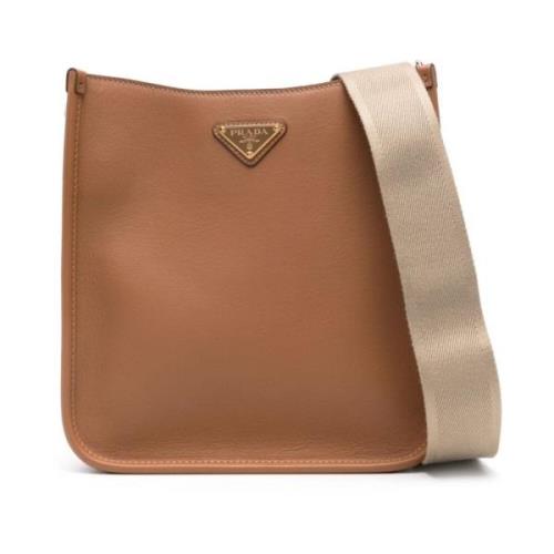 Bruin Kalfsleer Schoudertas Prada , Brown , Dames