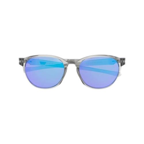 Paarse Spiegelende Vierkante Zonnebril met Logo Oakley , Gray , Unisex