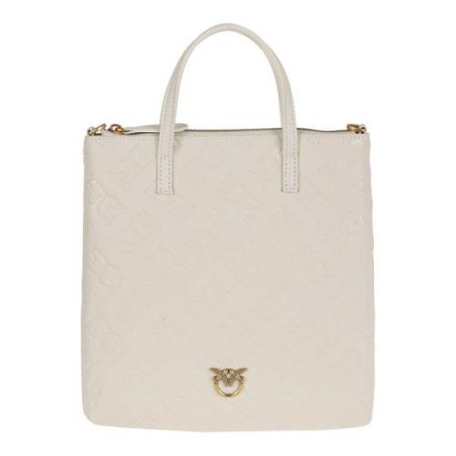 Zijdezachte leren shopper tas met Love Birds Monogram patroon Pinko , ...