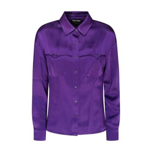 Paarse Satijnen Western Style Overhemd Tom Ford , Purple , Dames