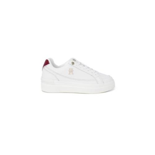 Bordeaux Leren Sportieve Sneakers Tommy Hilfiger , White , Dames