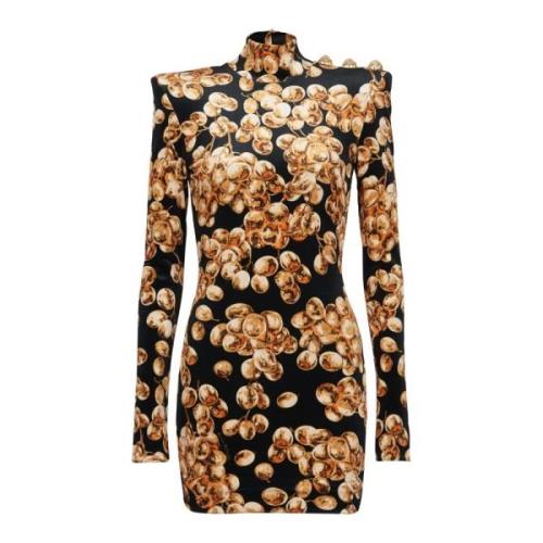 Korte fluwelen jurk met drukprint Balmain , Multicolor , Dames