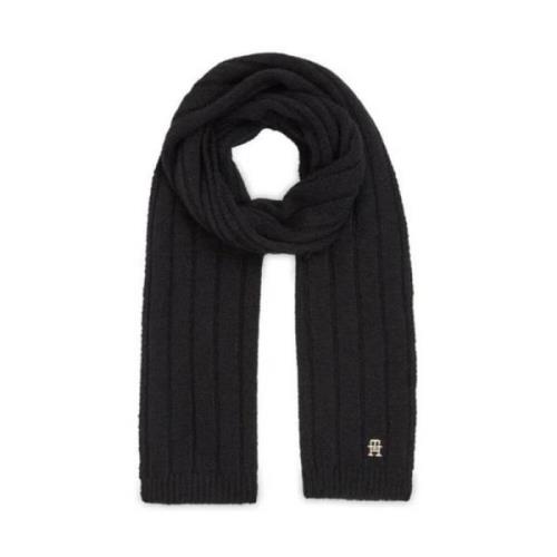 Ribbed Knit Black Scarf Tommy Hilfiger , Black , Dames