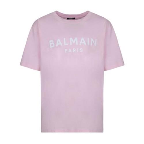 Roze Logo Print T-Shirt Balmain , Pink , Dames