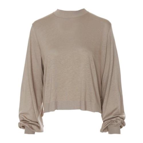 Geribbelde Longsleeve met Trompetmouwen Drykorn , Beige , Dames