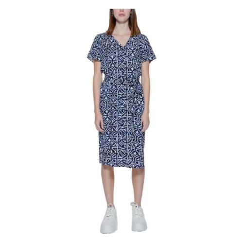 Blauw Print V-Hals Jurk Vrouwen Street One , Blue , Dames