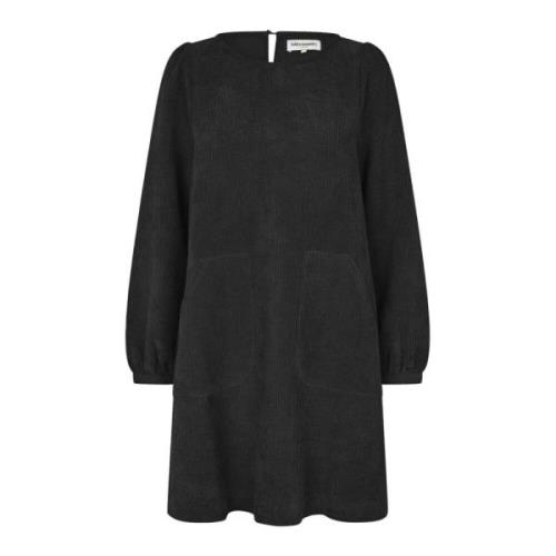 Zwarte Geribbelde Jurk met Pofmouwen Lollys Laundry , Black , Dames