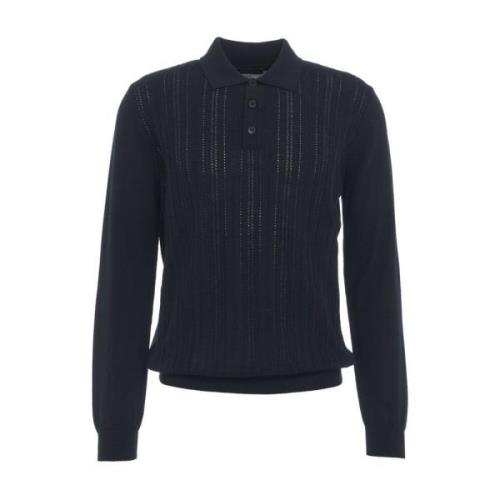 Merino Wol Gebreide Trui Overhemdstijl Roberto Collina , Blue , Heren