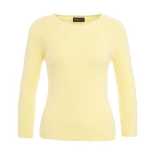 Italiaanse Gebreide Angora Crew Neck Sweater Roberto Collina , Yellow ...