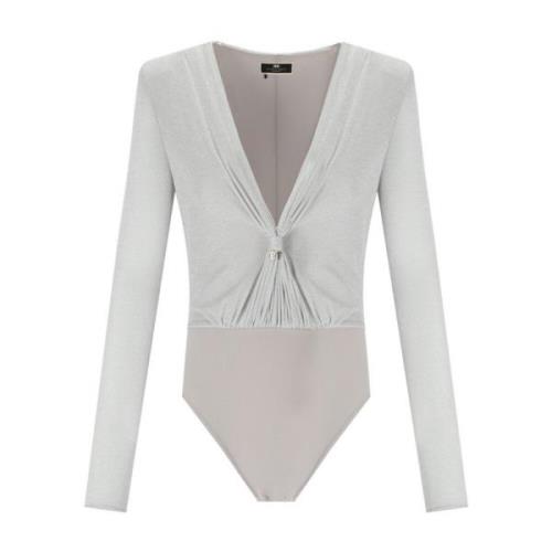 Zilver Lurex Bodysuit met Knoopdetail Elisabetta Franchi , Gray , Dame...