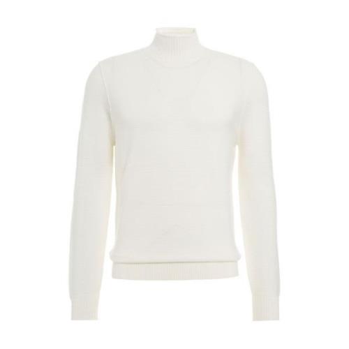 Merino Gebreide Trui Geribbelde Hoge Kraag Kangra , White , Heren