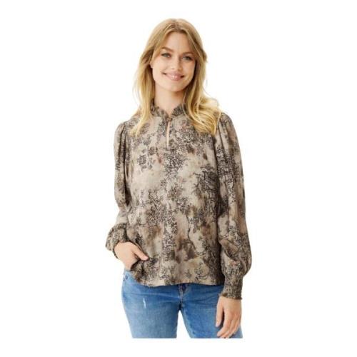 Elegante Puff Sleeve Blouse Mocca IN Front , Multicolor , Dames