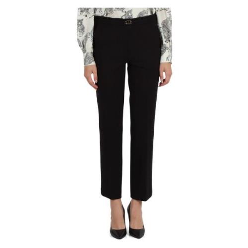 Viscose Logo Plaque Broek Twinset , Black , Dames