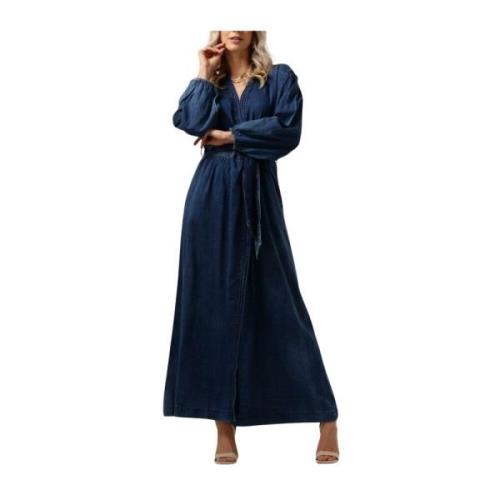 Indigo Sateen Katoen Maxi Jurk Summum Woman , Blue , Dames