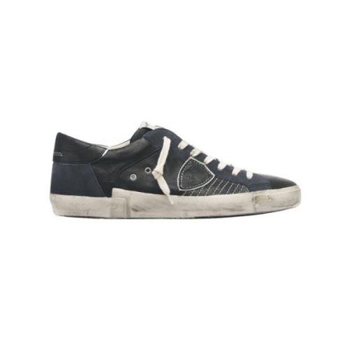 Lage Sneakers met Vernielde Details Philippe Model , Black , Heren