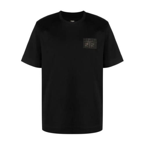 Logo Patch Katoenen T-shirt Fendi , Black , Heren