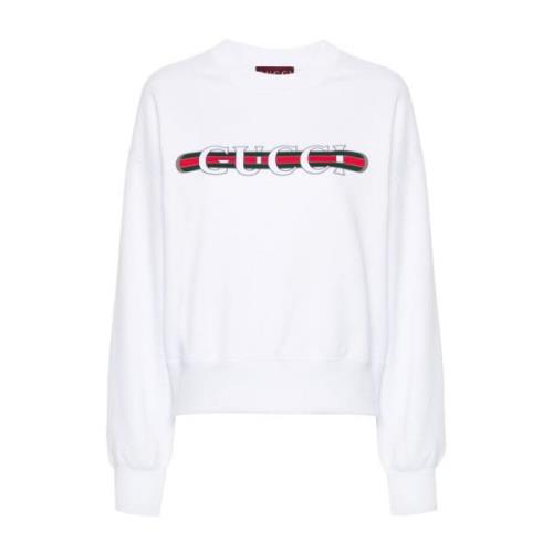 Witte Katoenen Jersey Web Print Sweater Gucci , White , Dames