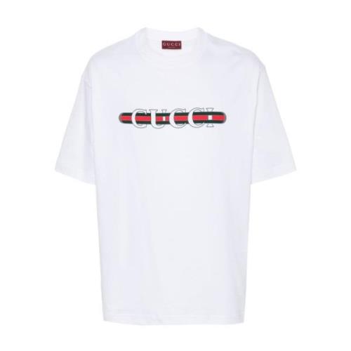 Witte Logo Print T-shirts Polos Gucci , White , Heren