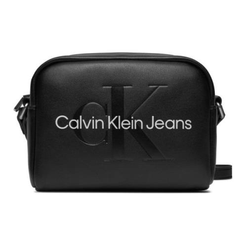 Zwarte Bedrukte Schoudertas met Rits Calvin Klein , Black , Dames