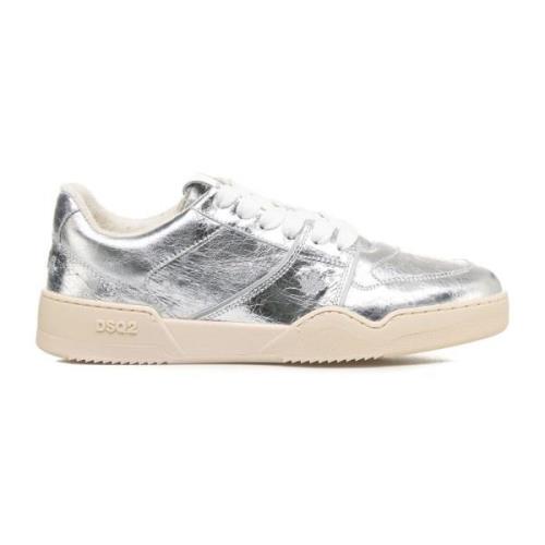 Metallic Logo Sneakers Made in Italy Dsquared2 , Gray , Dames