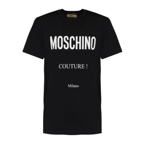 Iconische Couture Milano Print Zwart T-shirt Moschino , Black , Heren